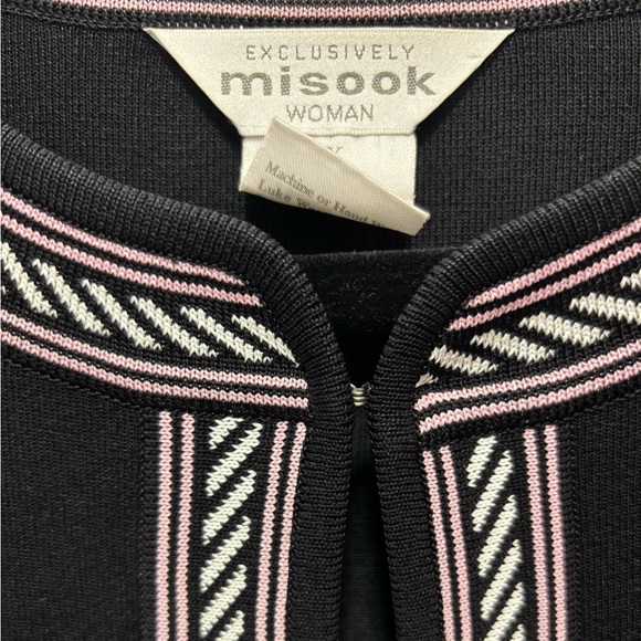 Exclusively Misook Open Cardigan Front Pockets Black Pink White Trim Size 2X - Picture 2 of 6